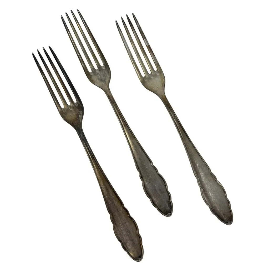 3 Vintage Dinner Forks Henckles Solingen Zwillingswerk Silverplate Flatware